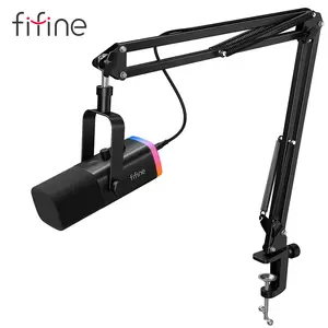 FIFINE AM8T XLR/USB Gaming Microphone with Boom Arm Stand, Dynamic PC Mic for Streaming Podcasting, Computer RGB Mic Kit, Mute Button, Headphones Jack, for Recording Vocal Voice-Over Audio, for Smartphone