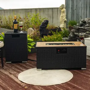YYDS Rattan Fire Pit Table with Propane Tank Holder, Fire Table with Ceramic Tile Table Top