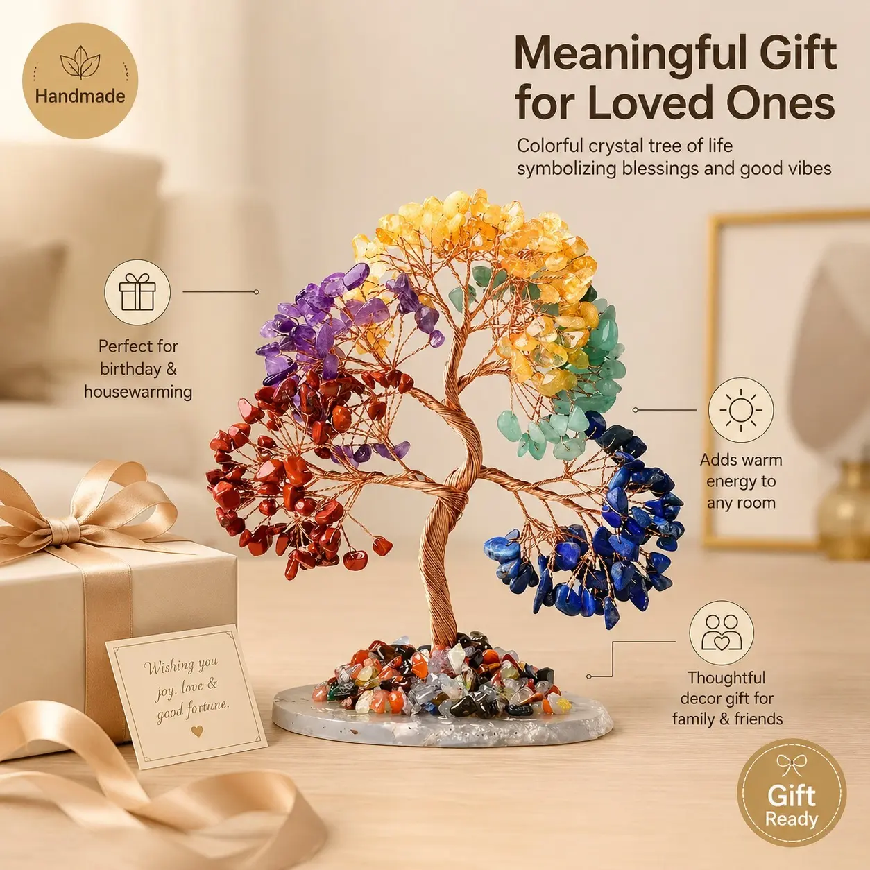 Colored agate bottom crystal tree, suitable for living room decorations and foyer decorations, suitable for home decoration enthusiasts, gift givers, and office desktop decorators modern farmhouse decor funny yard gardening july perfect holiday