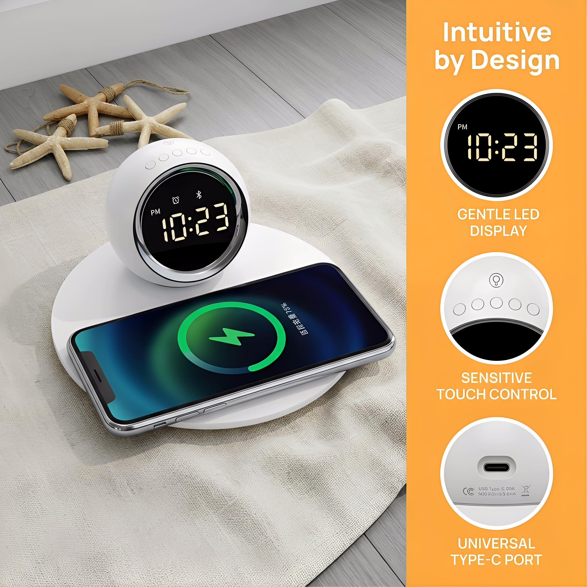 Multi-Function Wireless Charging Digital Night Light Alarm egg alarm clock | Exclusive Holiday Design | Creative Home Gift | Themed Edition for March Madness, Spring Break, World Cup & Easter