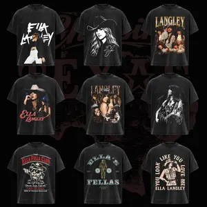 [COLLECTION] Ellaa Langleyy Vintage Washed Tee – Country Music Graphic T Shirt, Western Cowgirl Aesthetic Streetwear, Oversized Heavy Cotton Washed Tee, Casual Unisex Men Women Top, Gift For Fellaa