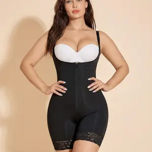 ChicCurve Women's Black Lace Trim High-Waisted Tummy Control Shapewear with Zipper Closure