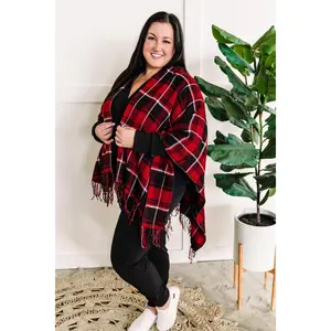 Christmas Plaid Kimono With Fringe Detail