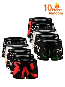 10-Pack Men's Boxer Briefs, Fashion Letter & Geometric Print, Soft Mid-Waist, Slim-Fit, Casual Trunks, Comfortable Youth Underwear, All Seasons