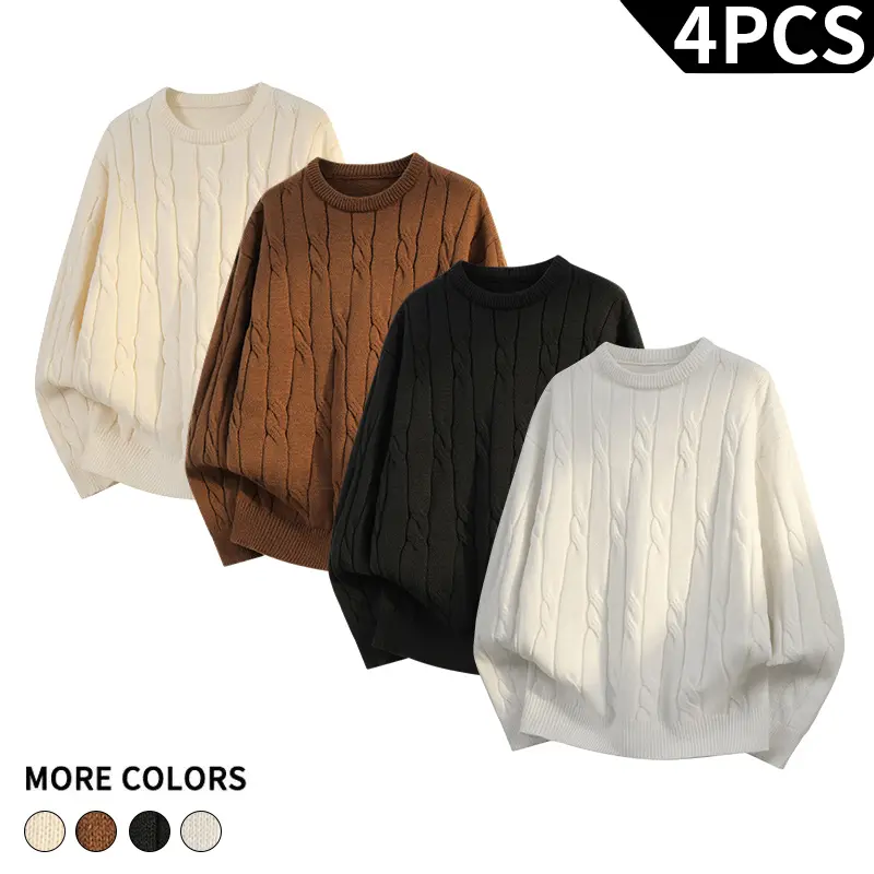 #SohoChic Unisex Cable Knit Sweater 4 Pack Classic Knitwear For Couple Holiday Vibe Outfit