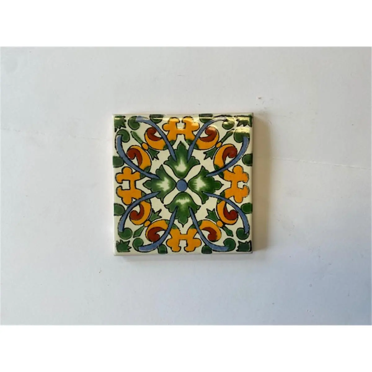 212 MAIN Square Handmade Natural Clay Double-Fired Hand-Glazed Decorative Tiles (L122) - 4x4 in, 1/4 in Nominal, 2 lbs, Pack of 4, Distinct Designs, Both Indoor/Outdoor, Mexican Kitchen Decor, Talavera Mexican Decor