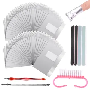 Aluminium Foil Nail Wraps, Foil Nail Polish Removar kit, 100Pcs Soak Off Gel Nail Polish Remover with Pre-attached Lint Free Nail Wipes Cotton Pads, Cuticle Remover Pusher Nail Files Nail Brushes for Nail Prep