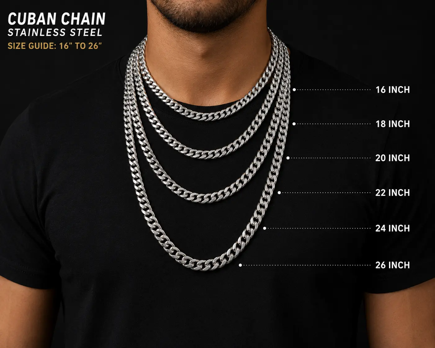 Stainless Steel Cuban Link Chain Necklace for Men | 16"–26" 3and4mm| Hypoallergenic | Tarnish Resistant | Silver
