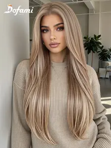 13x6 Lace Front Wig Straight Long Hair No Trace No Glue Parting Free Lightweight Breathable Natural Daily Heat Resistant Fiber Full Head Cap