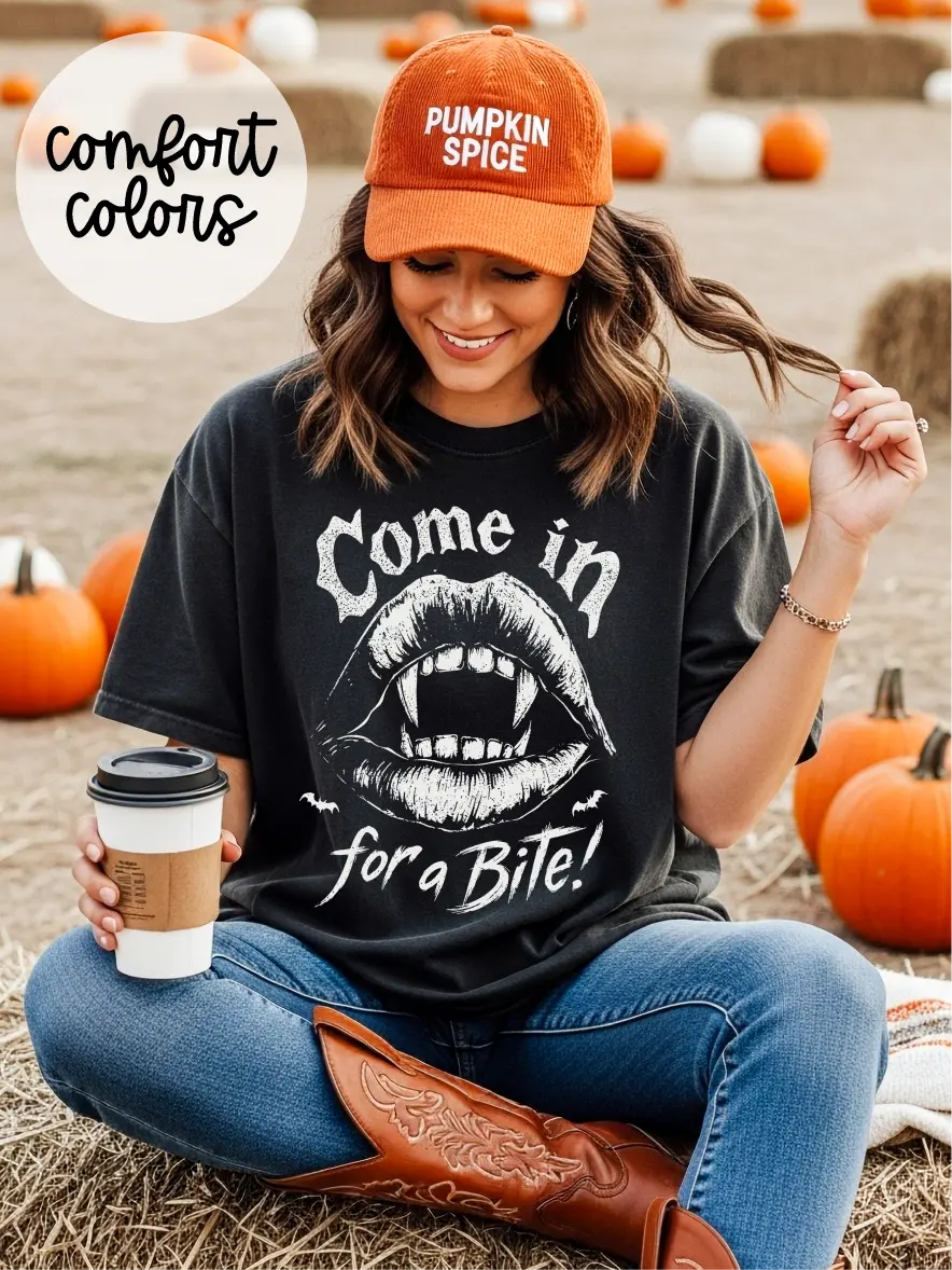 Come in for a Bite Comfort Colors Shirt, Unisex Short Sleeve CC Garment Dyed T-Shirt Printed in the USA, Funny Tee Fall Halloween Spooky Season Gothic Clothes