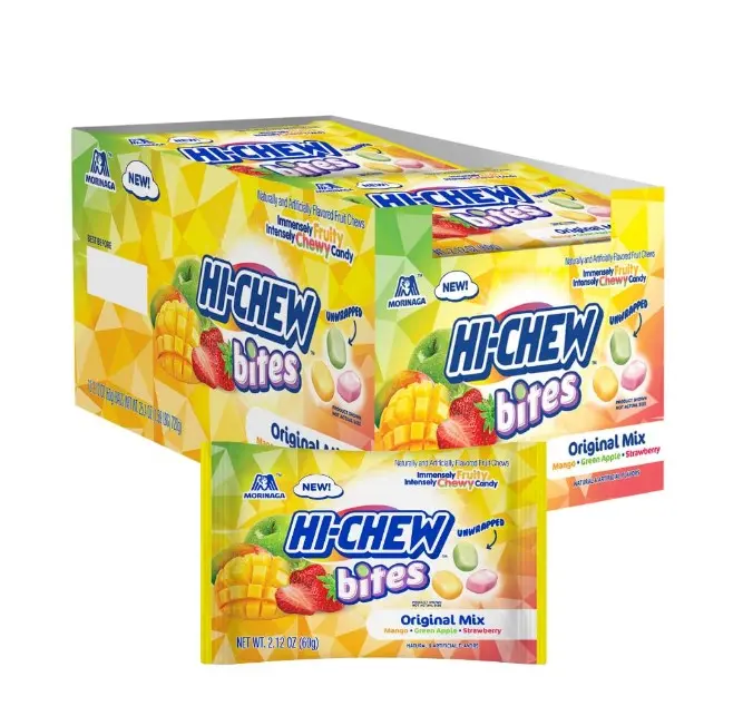 HI-CHEW Bites Original Mix Bulk Candy, Pack of 12 Bags, 2.12oz each - Mango Green Apple Strawberry Chewlets - Unique Fun Soft & Chewy Taffy Candy, Immensely Juicy Fruit Flavors