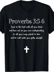 Christian Bible Verse Proverbs 3 5 6 Graphic T-Shirt for Men Faith Gift for Him 1pc