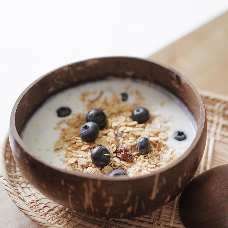 Natural Coconut Shell Bowl Set with Wooden Spoon, Traditional Southeast Asian Vietnamese Coconut Bowls, Eco-Friendly Serving Fruit Smoothie Salad Bowls