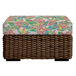 RSH Decor: Foam Ottoman 24" x 20" x 4" Cushion for Patio Furniture, Outdoor Use, Water-Resistant Spun Fabric, Pink Pineapple Design