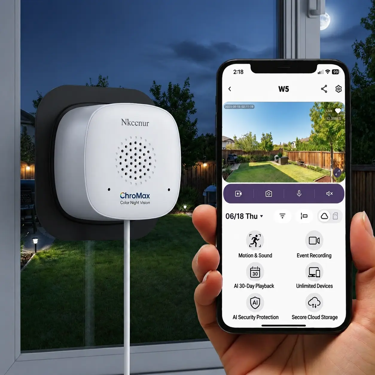 NKccnur  Window Security Camera 3MP 2K, Indoor WiFi Cameras 2.4GHz/5GHz with Colorvue AI Color Night Vision, Motion & Person Detection with Auto-Focus , Easy Installation, 24/7 Recording Works with Alexa & Google Home