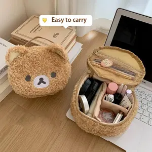 Polyester Anime Plush Makeup Bag, Relaxed Bear Cosmetic Pouch for Women, Jewelry Organizer, Makeup Bags
