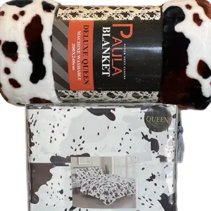 New Queen size Cow print 4PCS sheet set and Flannel thick soft Blanket oversized