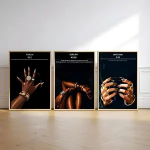 Set of 3 Black Christian Girl Wall Art, Scripture Print, Bible Verse Wall Art, Girl Room Decor, Christian Wall Print