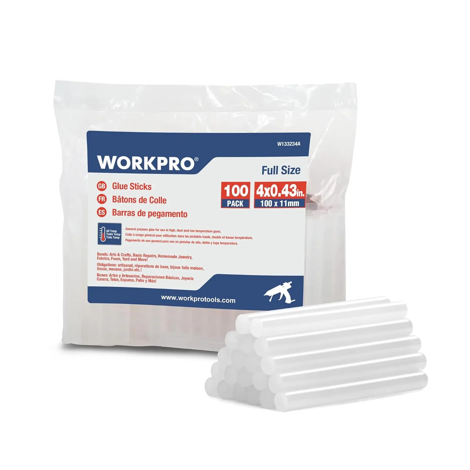 #fathersdaygift WORKPRO Full Size Hot Glue Sticks, 100-pack, 0.43x4 Inches, Compatible with Most Glue Guns, Multipurpose for DIY Art Craft General Repairs, Home Decorations and Gluing Projects