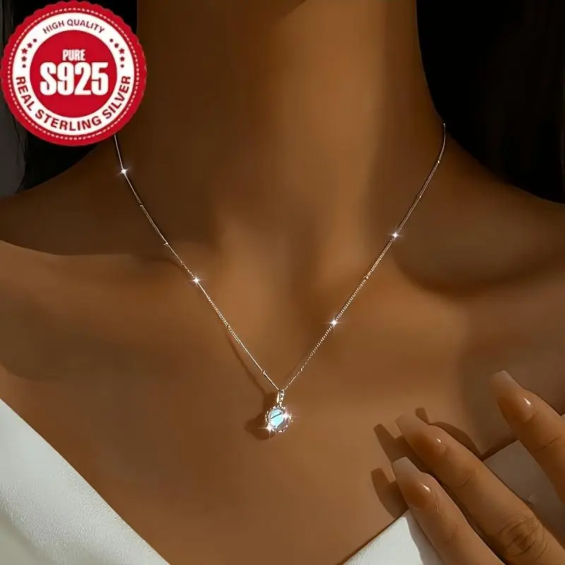 Minimalist Moonstone Pendant Necklace in 925 Sterling Silver for Women, Elegant Hypoallergenic Jewelry Gift for Daily Wear, Moonstone Necklaces, Silver Pendant Necklaces