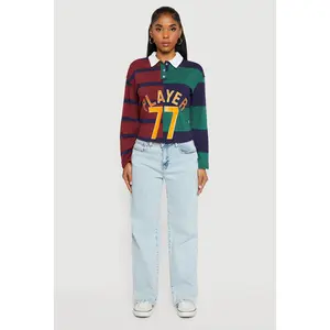 Striped Color Blocked Player Graphic Polo Shirt