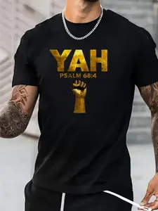 Men's Vintage Hebrew Christian T-Shirt-Black with Golden Yah and Psalm 684 Scripture Design Four Seasons Casual Religious Clothing Church, Sports, Casual Attire Scripture T-ShirtUnisex 2026 Black T-Shirt