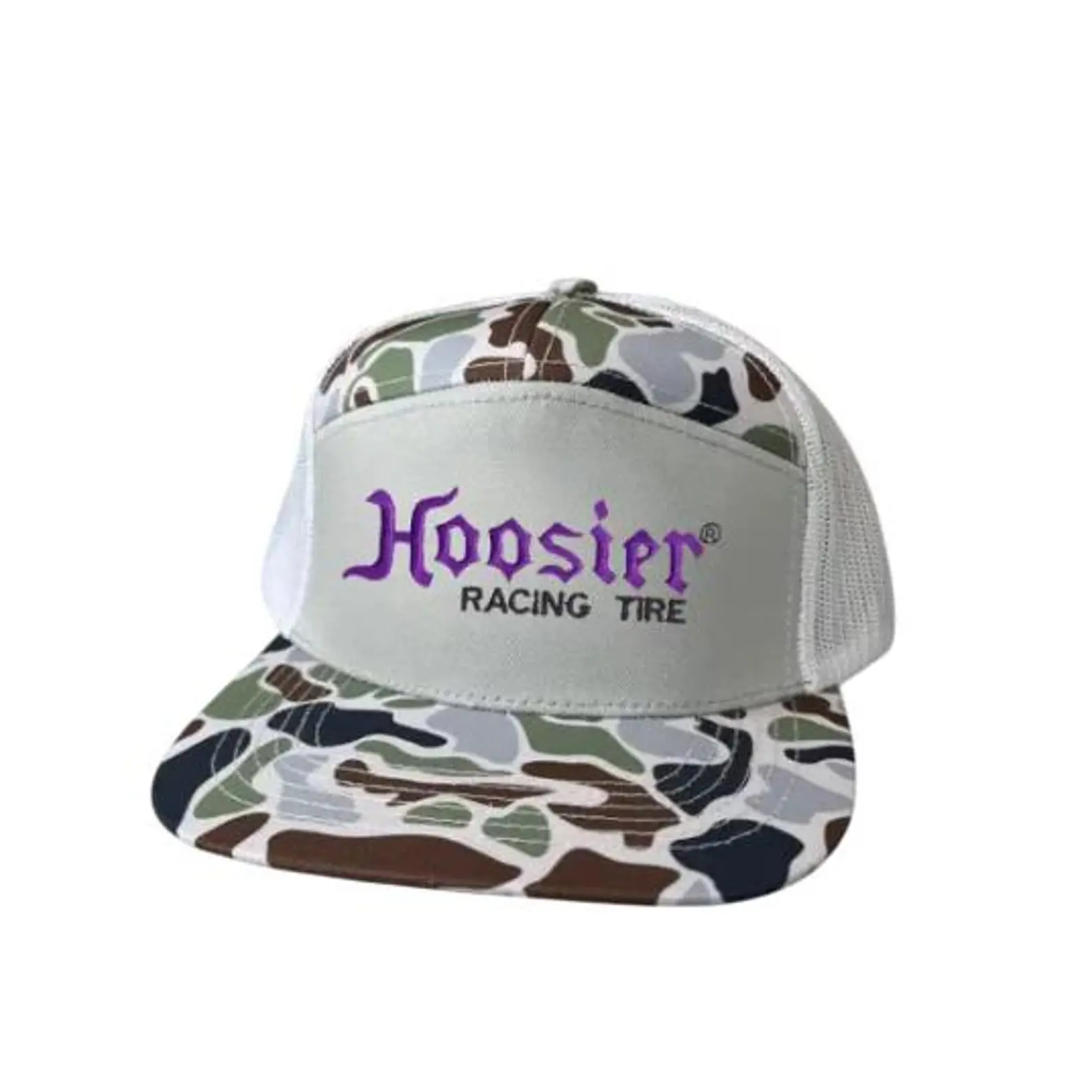 Hoosier Racing Tire Camo Trucker Hat, Vintage Flat Brim Snapback Cap, High Crown Mesh Streetwear Hat for Men, Retro Racing Style Adjustable Outdoor Cap 2026