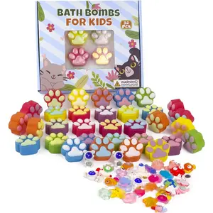 P-TBT028  Bath Bombs for Kids with Surprise Inside, 32 Pack Paw Bath Bombs with Toy, Ocean Animals and Space Planet Toys SPA Fizzy Handmade Natural Bath Bomb Gift Set at Christmas, Birthday