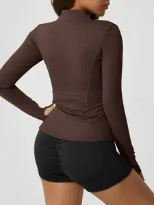 Women's Solid Zip Up Thumb Hole Design Sports Jacket, Thumbhole Jacket, Running Jackets, Sports Long Sleeve Outerwear for Gym Workout Running, Ladies Sportswear for All Seasons, Sporty Sports Outerwear