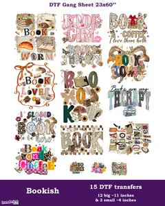 Book Lovers DTF Gang Sheet 15 Bookish Ready To Press Transfers 23x60. Same/Next Day Shipping