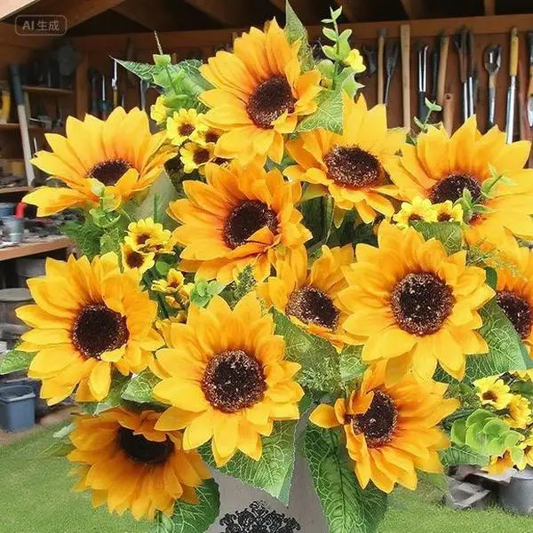 Fake Sunflower Bouquets, 2 Bunches Artificial Flowers for Home Wedding Decor, DIY Spring Garden Craft, Reusable Wildflower Arrangement, No Glue Needed, Elegant Floral Centerpiece
