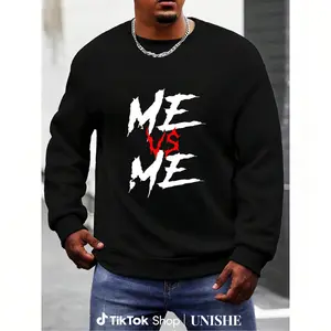 Men's Retro Long Sleeve Sweatshirt – Soft and Breathable with Bold 'ME VS ME' Print