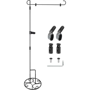 2 count Garden Flag Stand with Base Above Ground Metal Yard Flag Pole Holder with  Tiger Clip Two Spring Stoppers for Fall Christmas Holiday Outdoor Decoration(Classic Style)