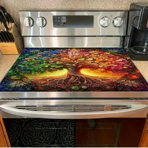 1 piece of autumn leaf red, orange, yellow, green, brown - easy to clean kitchen counter protector and stove decoration - modern kitchen - durable polyester surface, home decoration, bright colors, durable materials, home chef, oven mat