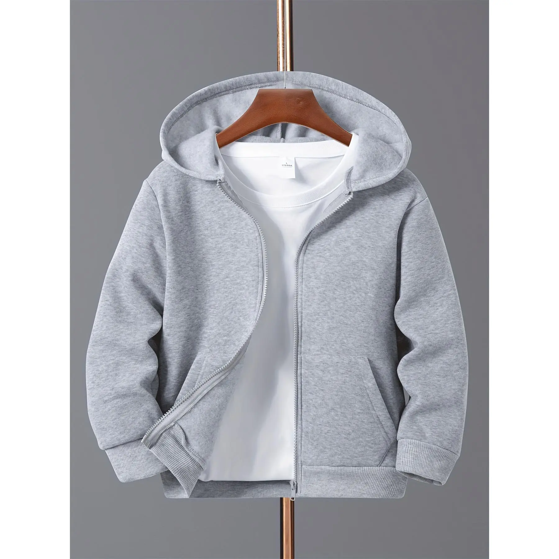 Youth Casual Solid Color Hooded Fleece Jacket with Pockets, 100% Polyester Fabric, Slight Stretch, Long Sleeve Spring/Fall Outerwear with Zipper Closure Womenswear Sweatshirts
