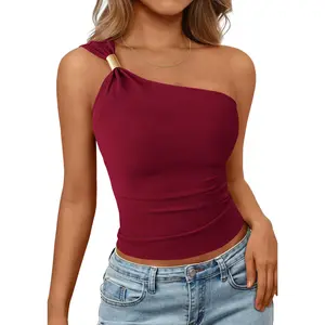 PrettyGarden One Shoulder Going Out Tops for Women Trendy Summer Y2K Clothes Sleeveless Fitted Spring Fashion Shirts