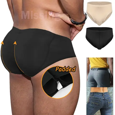Cattibor Men's Butt Padded Panty - Lift & Hip Enhancing Breathable Comfortable Shapewear Briefs with 2 Pads, Mens Underwear