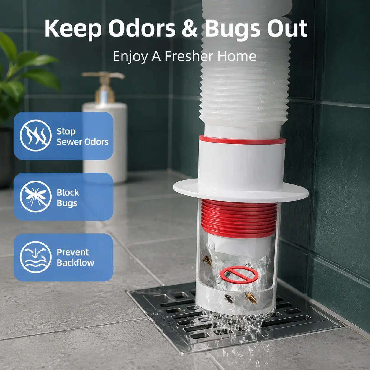 1 Piece Sewer Drain Pipe Seal Plug, High Flow Drainage, Odor Insect and Backflow Prevention for Household Bathroom Kitchen