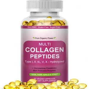 Multi Collagen Peptides Softgels with Types I, II, III, V & X, Biotin, Vitamin C, Hyaluronic Acid, Probiotics and Digestive Enzymes, 120 Softgels