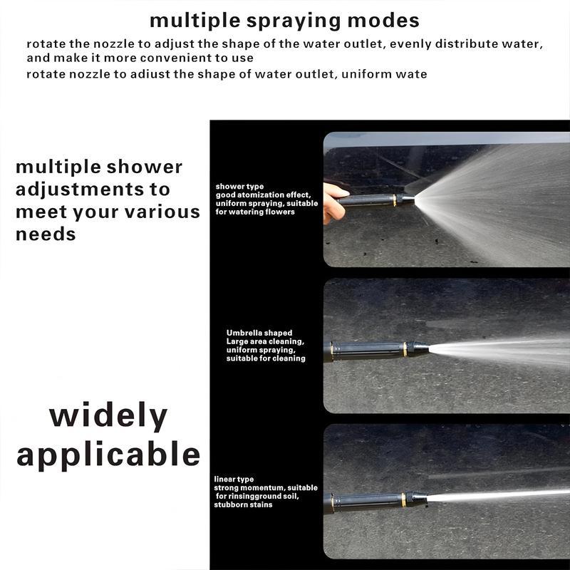 Black Metal Garden Hose Nozzle, Includes 1 Spray Nozzles, High-Pressure Garden Sprayer for Plants, Car Washing, Floor Cleaning, Heavy-Duty Leak-Proof Hose, Adjustable Spray Modes