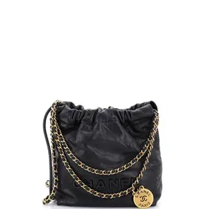 Pre-owned CHANEL Leather Shoulder Bags 22 Chain Hobo Quilted Caviar Mini by Rebag