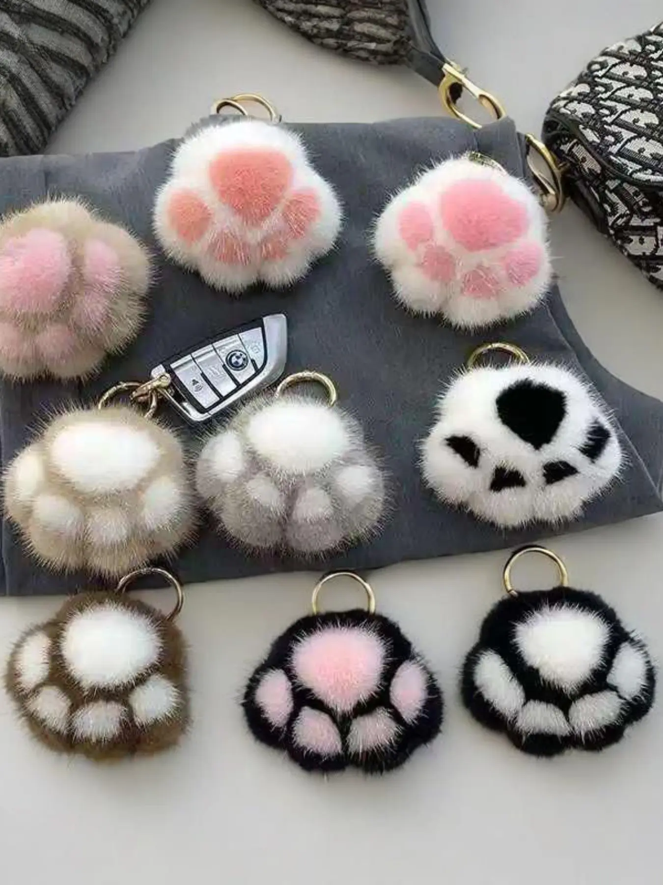 Soft Cat Paw Plush Keychain for Bags, Cute Animal Pattern, Creative Couple Car Key Holder, Bag Decoration, Bag Charms, Birthday Gift, Mother's Day Present