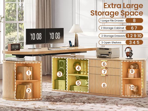 SEDETA 57 Inch L Shaped Standing Desk with Storage Electric Height Adjustable Curved Executive Desk Fluted Desk with Drawers & Power Strip for Home Office SEDETA 57 Inch L Shaped Standing Desk with Storage Electric Height Adjustable Curved Executive Desk Fluted Desk with Drawers & Power Strip for Home Office