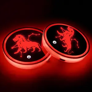 2Pcs Zodiac Sign LED Cup Holder Liners - 7 Color Changing Glowing Car Coasters, USB Rechargeable Ambient Light Pad, Cool Night Interior Decoration, Universal Fit Car Accessories for Auto, Car Ornaments
