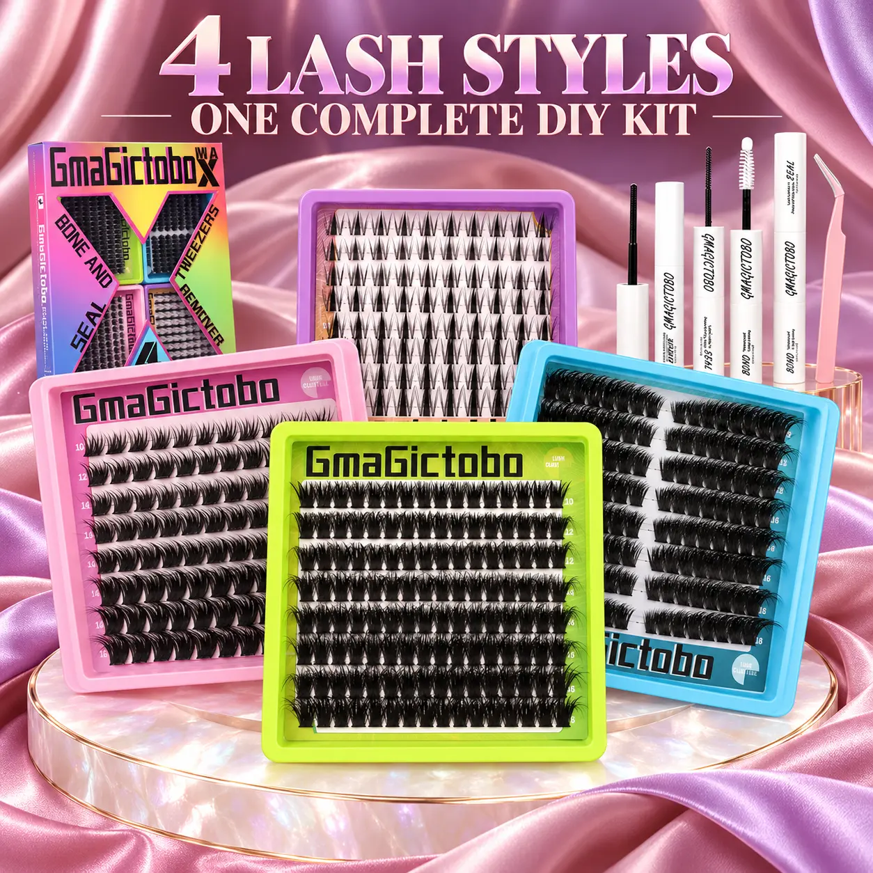 4 Styles Upgrade  Ultra/Mega/ Dramatic/Volume/ Lash Clusters  Gift Packs, WaterProof Lashes Eyelash Clusters Extensions with  for Beginners and Proficient, DIY at Home Easily，Extension Soft comfortable Easy Apply Natural Look for Makeup gift Lash Clusters