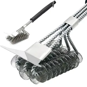 Heavy Duty Grill Brush and Scraper, Extra Strong BBQ Cleaner Accessories, Safe Wire Bristles Barbecue Triple Scrubbers Cleaning Brush for Gas/Charcoal Grilling Grates, Barbecue Utensils, Grilling Tools