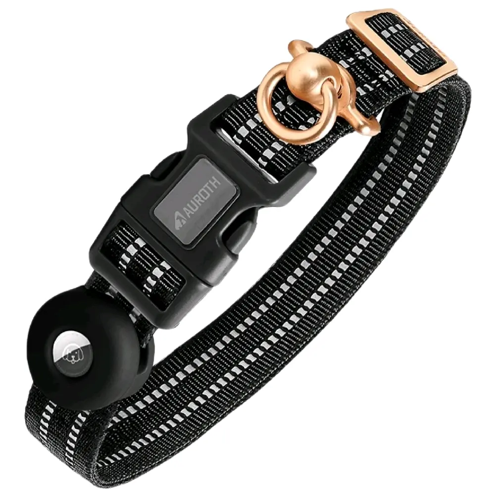 Auroth Nylon Soft Adjustable Pet Dog Airtag Collar Waterproof & Reflective Collar with Secure Buckle for Enhanced Safety