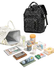 Large Capacity Butterfly Heart Print Mom Bag, Multi-Functional Waterproof Baby Backpack, Lightweight Stroller Hook, Ideal for Daily Use & Travel