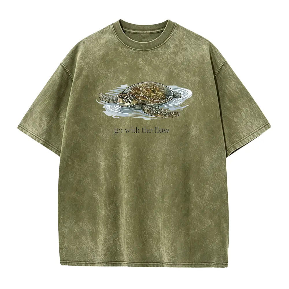 Women's Vintage Sea Turtle Graphic T-Shirt, 'Go With The Flow' Cotton Tee, Casual Short Sleeve Round Neck Top with a Smooth, Seamless Feel