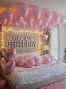 Pink Silver Balloon Garland Kit – 40" Number Foil Balloons, Latex Balloons & Pink Rose Petals for Birthday Party Decorations